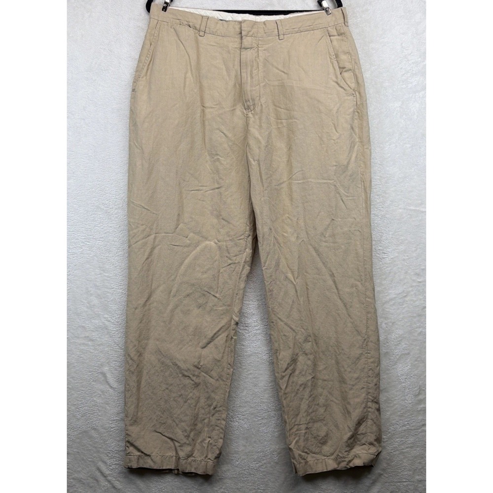 Polo Ralph Lauren Mens 34x30 Linen Silk Blend Pants Beige Flat Front